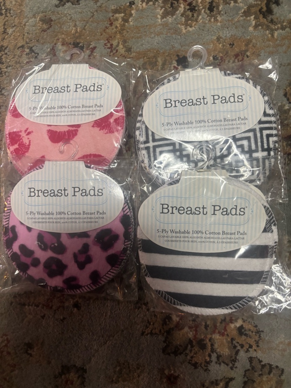 NWT Lot of Washable Breast Pads - Assorted Pink & Black Designs - 16 Total Pads